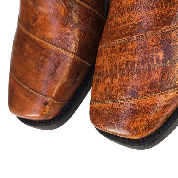 Dan Post Cowboy Boots Mens Exotic Eel Leather Brown Two Tone 8.5 D Never Worn - Picture 14 of 16